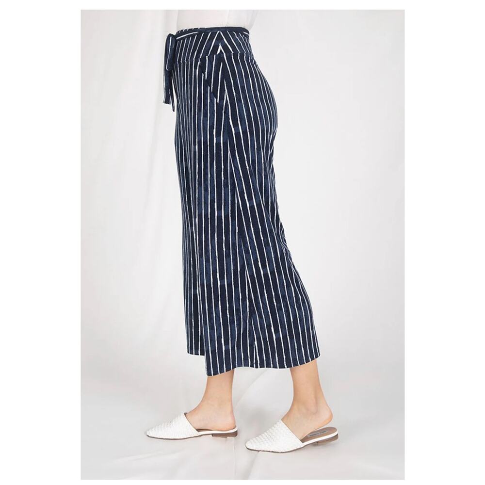 Sympli Blue&White Stripe Jersey Wide Leg Cropped Pants Sz.12